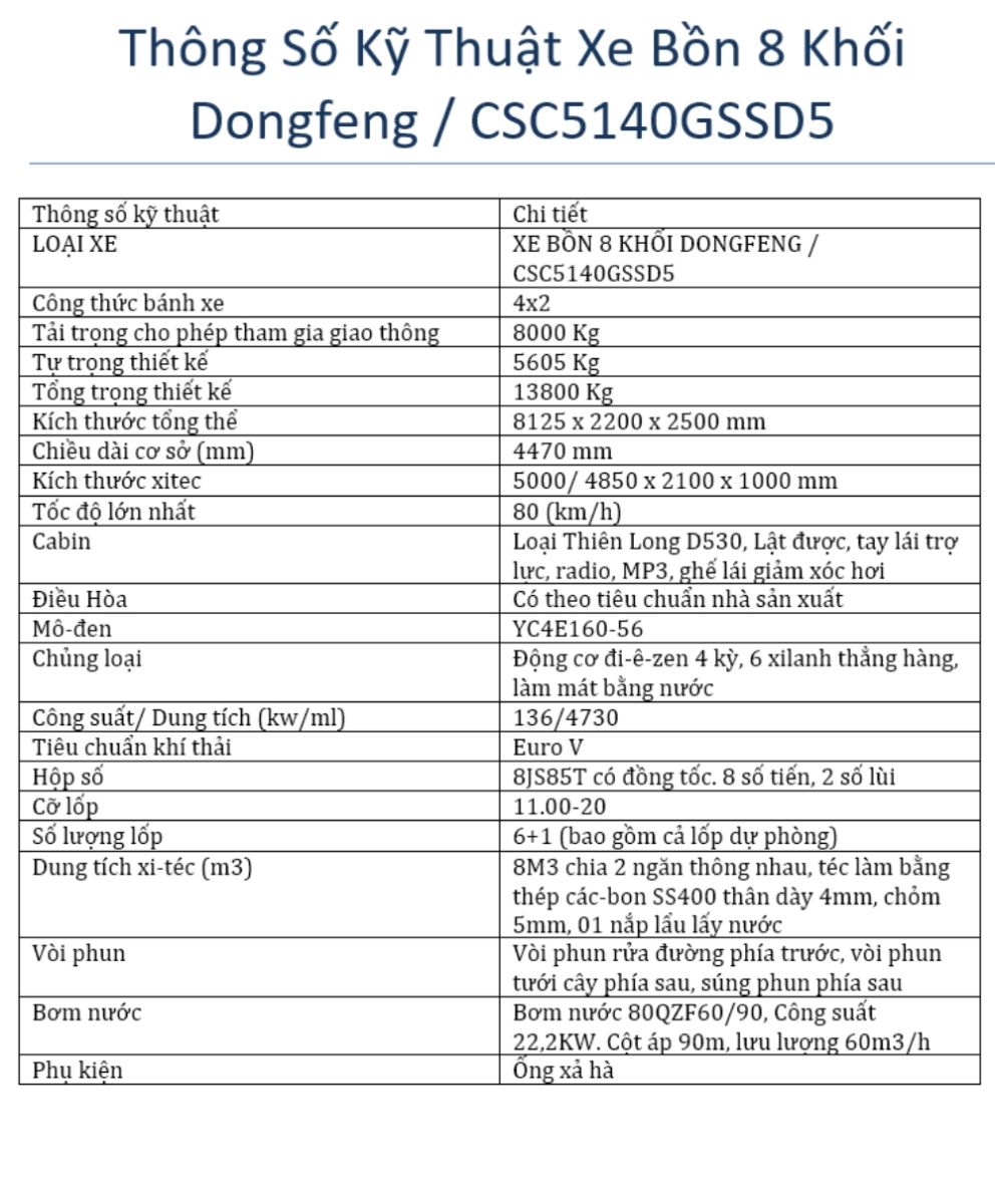 xe bồn tưới nước dongfeng 8 khối
